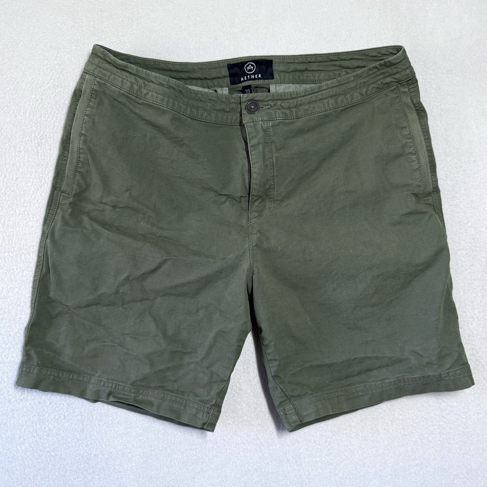 Aether Shorts Mens 33 Fairfax 7.5" Stretch Twill Garment Dyed Green‎ Drawstring